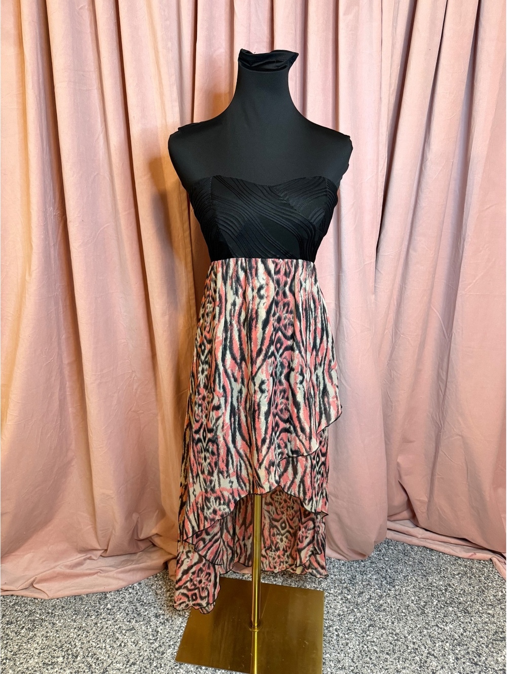 Amy Byer Strapless High-Low Dress with Animal Print Skirt